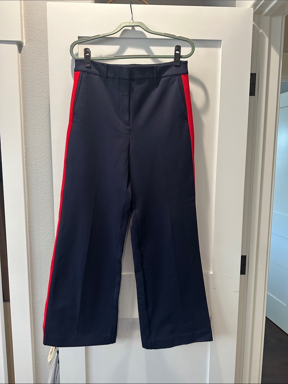 Boden Navy Wide-Leg Pants with Red Side Stripe